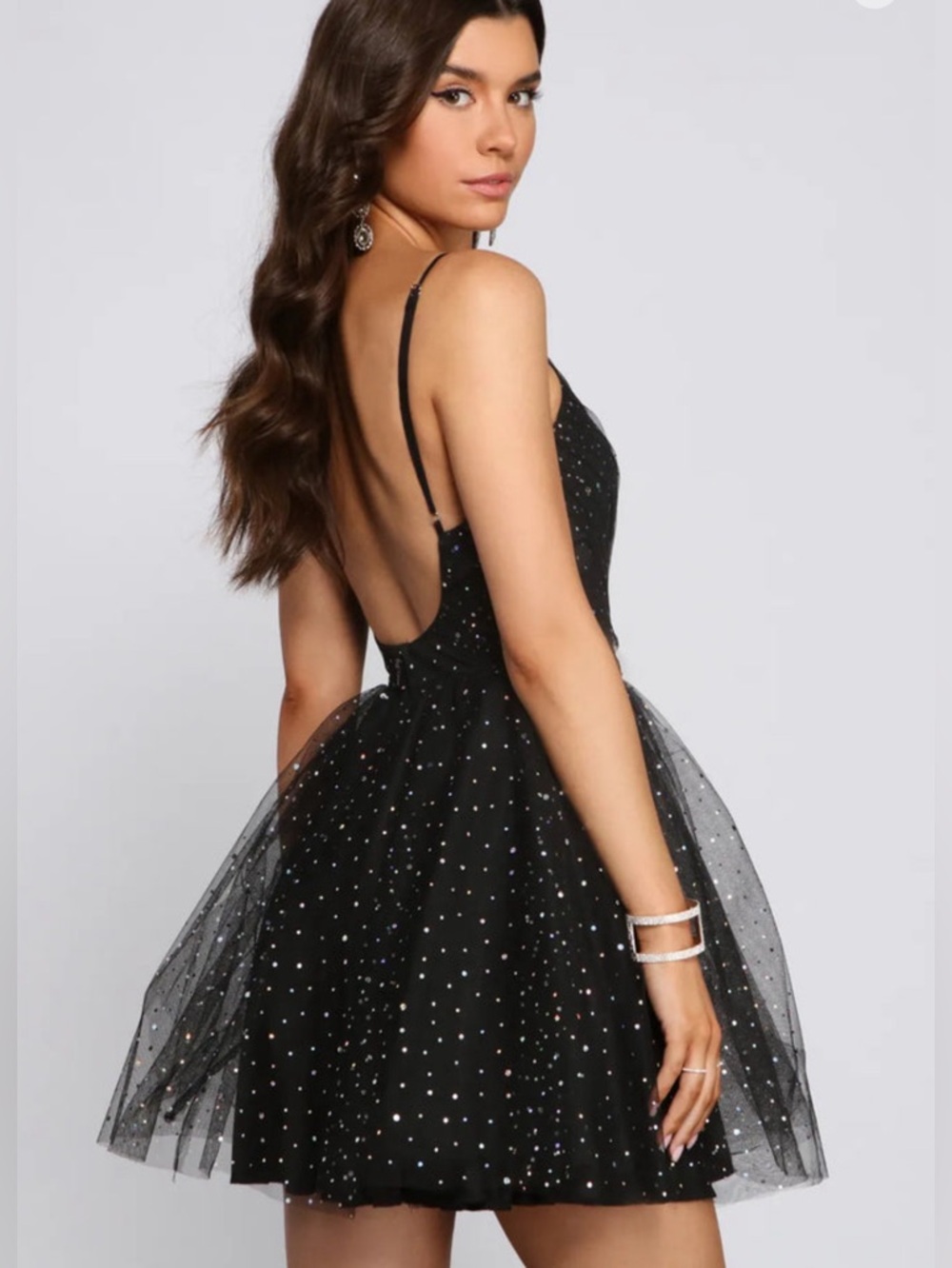 Black Sparkle Tulle Mini Dress